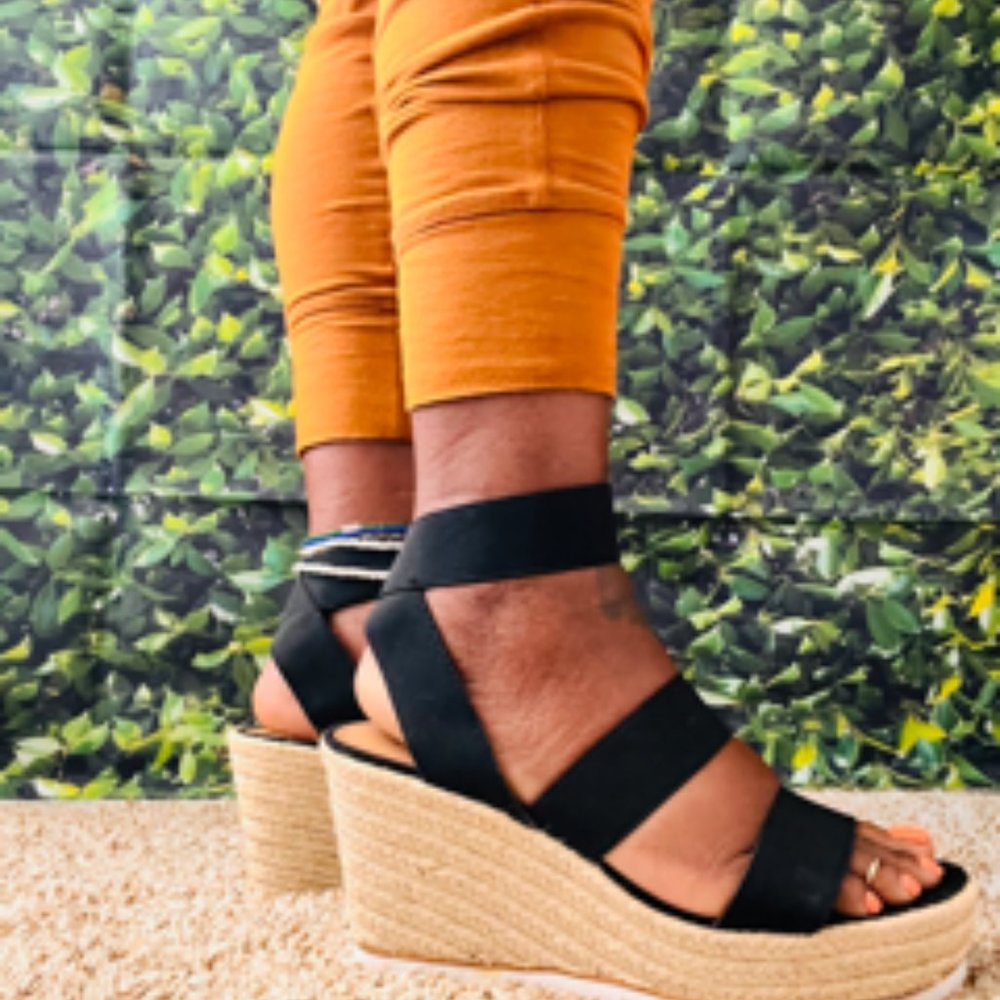 Black Strappy Wedge Heels